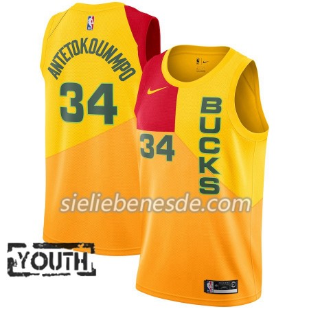 Kinder NBA Milwaukee Bucks Trikot Giannis Antetokounmpo 34 2018-19 Nike City Edition Gelb Swingman